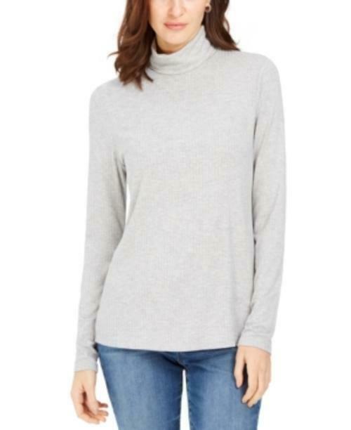 Charter Club Women's Heathered Ribbed Turtleneck Top  Gray Size XX Large