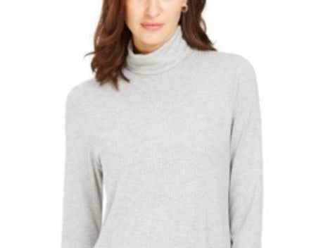 Charter Club Women's Heathered Ribbed Turtleneck Top  Gray Size XX Large