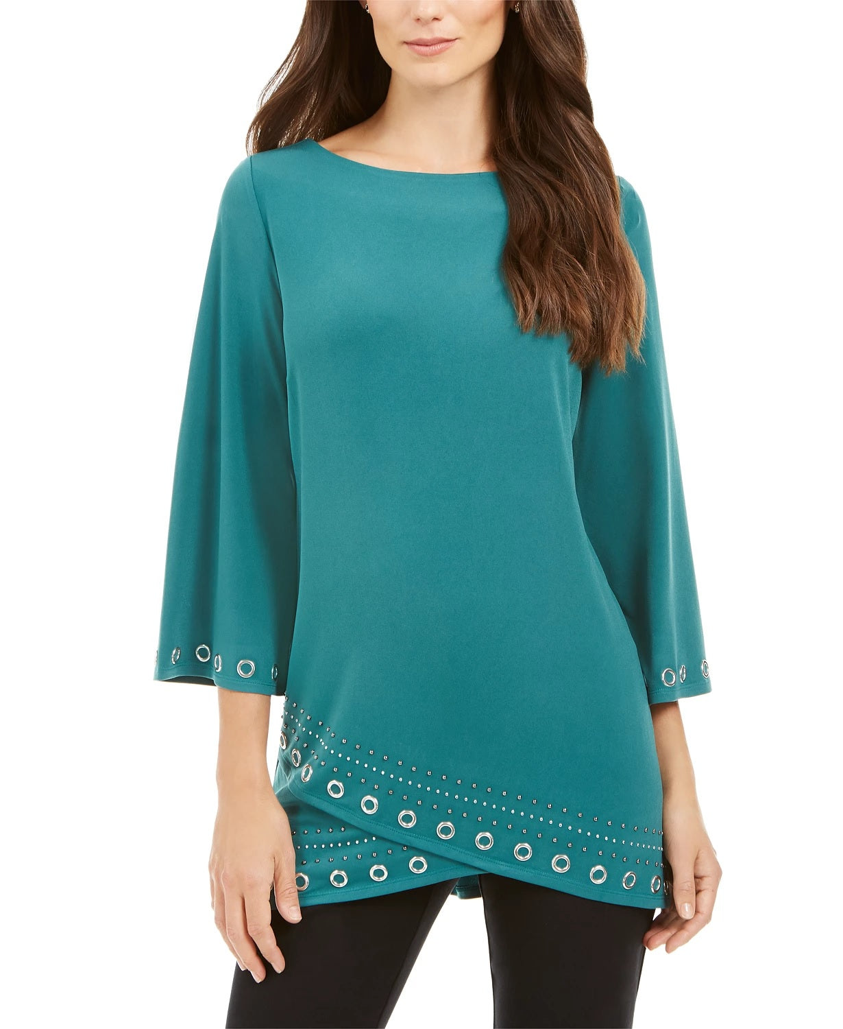 JM Collection Women's Grommet Crossover-Hem Top Green Size Medium