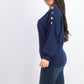 JM Women's Collection Button-Sleeve Sweater Dark Blue Size Medium