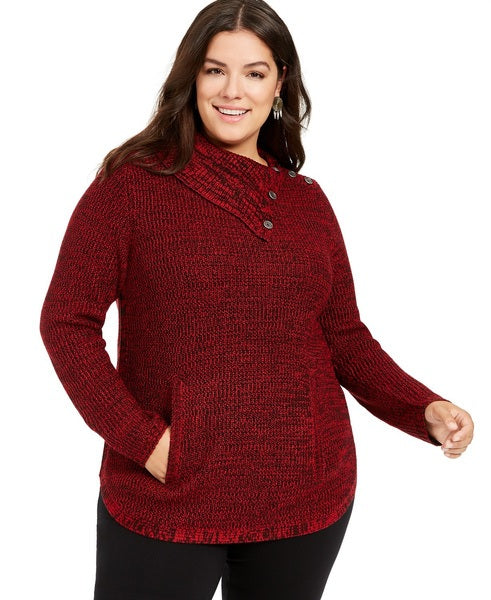 Style & Co Women's Plus Button Trim Sweater Red Size 0X