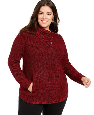 Style & Co Women's Plus Button Trim Sweater Red Size 0X