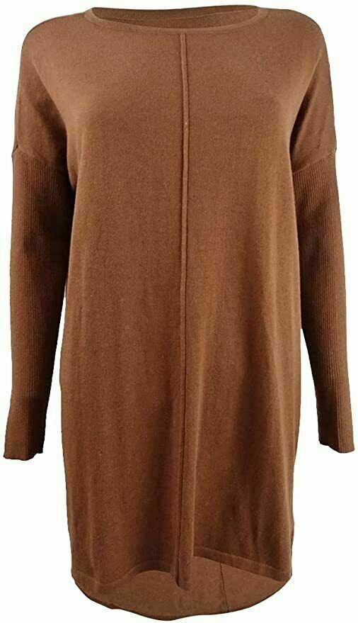 Style & Co Women's Seam-Front Tunic Sweater Brown Size Medium