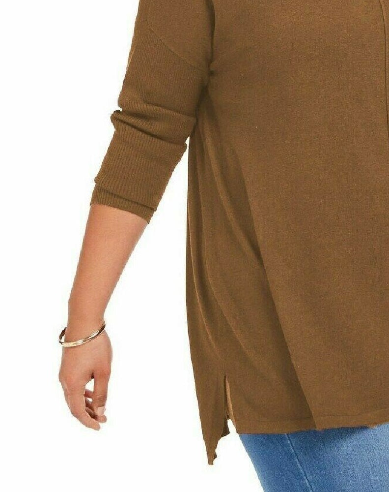 Style & Co Women's Seam-Front Tunic Sweater Brown Size Medium