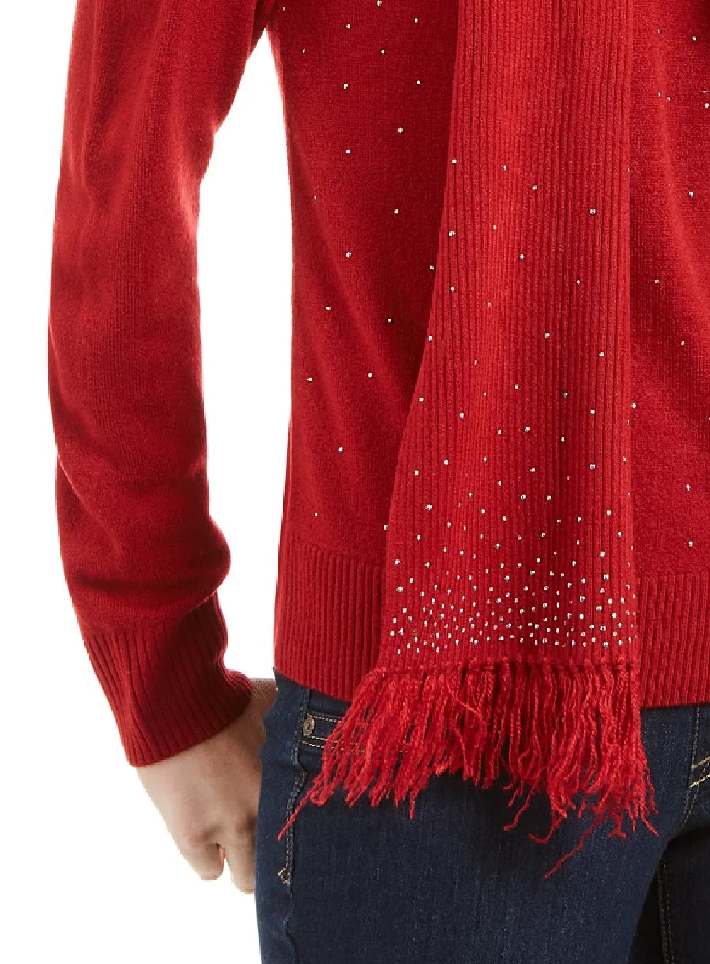 Karen Scott Women's Embellished Scarf Sweater Red Size X-Large