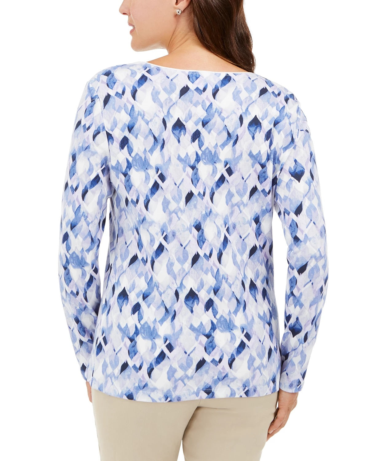 Karen Scott Women's Printed Scoop Neck Top Blue Size Large