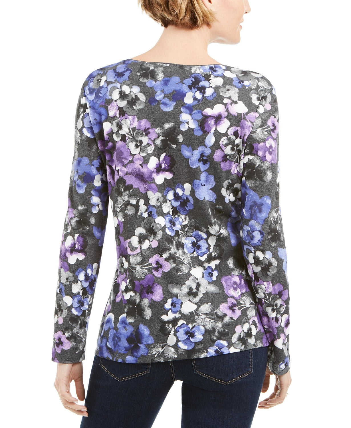 Karen Scott Women's Printed Scoop Neck Top Blue Size Small