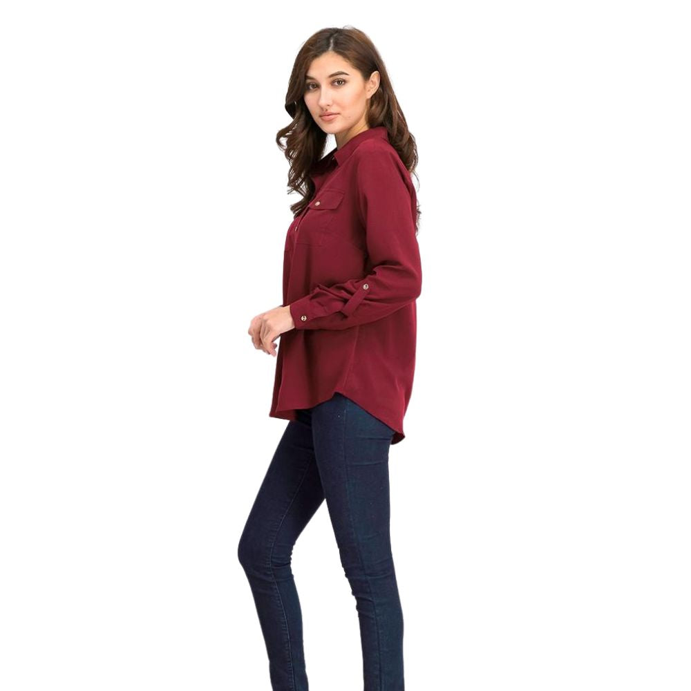 Charter Club Women's Two Pocket Shirt Wine Size Medium