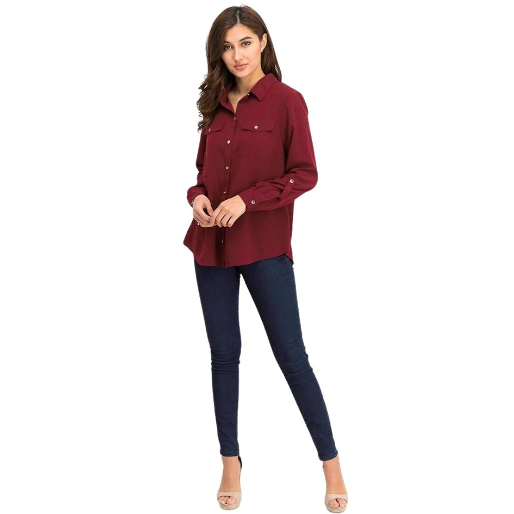 Charter Club Women's Two Pocket Shirt Wine Size Medium