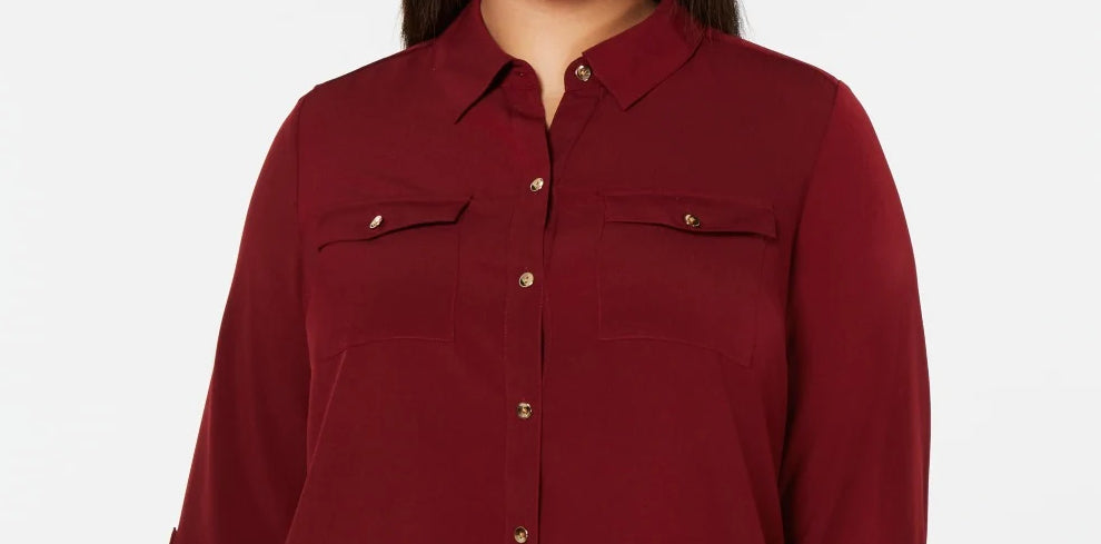 Charter Club Women's Plus Size Button-Front Shirt Red Size 0X