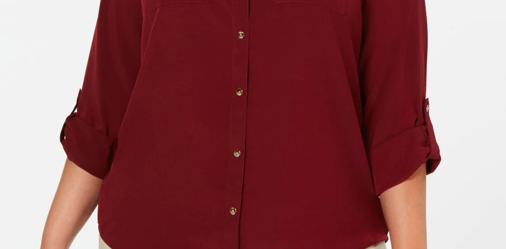 Charter Club Women's Plus Size Button-Front Shirt Red Size 0X