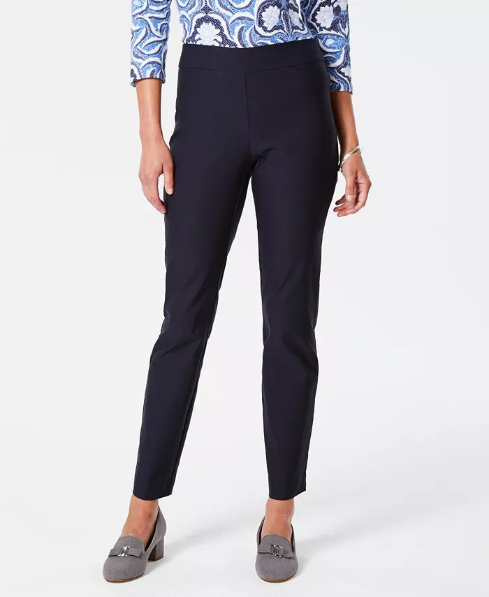 Charter Club Women's Cambridge Skinny Pull-On Tummy-Control Pants Bright Blue Size 4