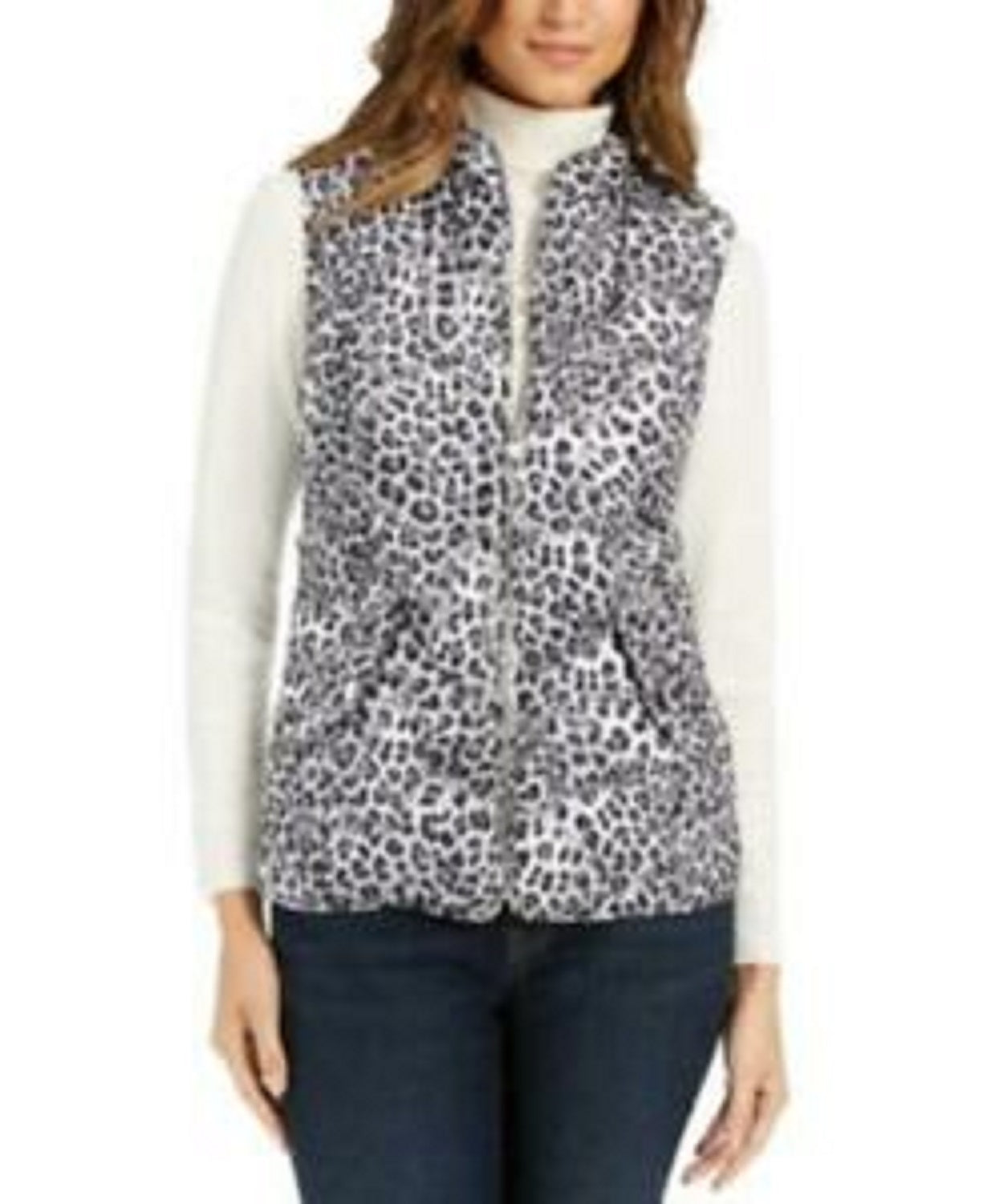 Charter Club Women's Animal-Print Quilted Vest Cloud Combo Size Small