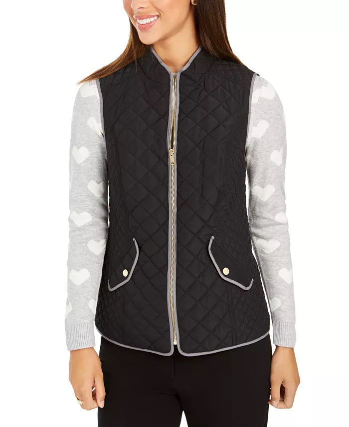 Charter Club Women's Quilted Stand-Collar Vest Black Size Extra Small