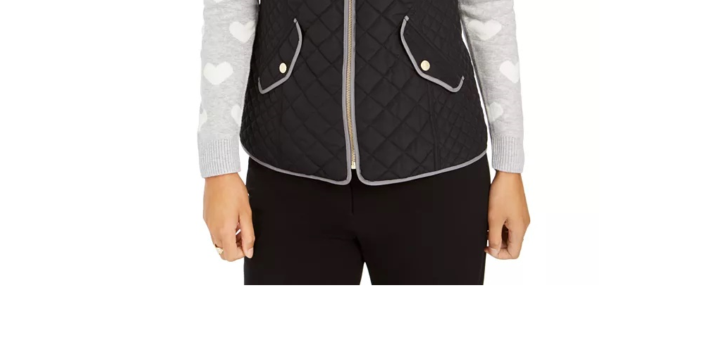 Charter Club Women's Quilted Stand-Collar Vest Black Size Extra Small