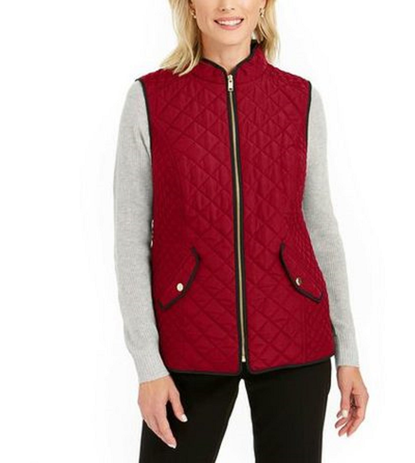 Charter Club Women's Quilted Stand-Collar Vest Medium Red Size Extra Small