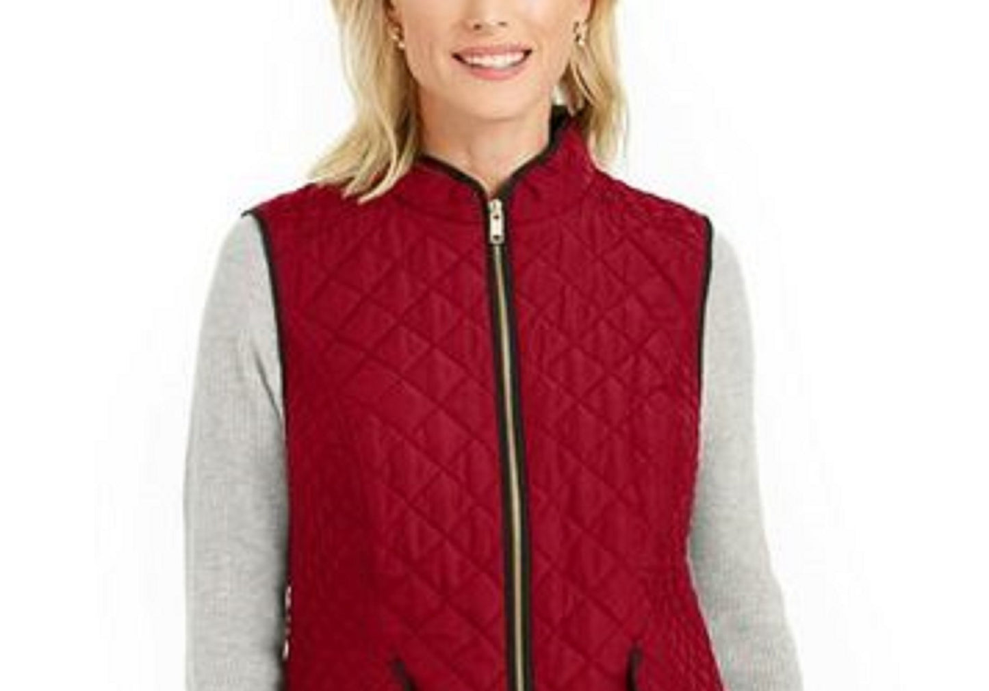 Charter Club Women's Quilted Stand-Collar Vest Medium Red Size Extra Small