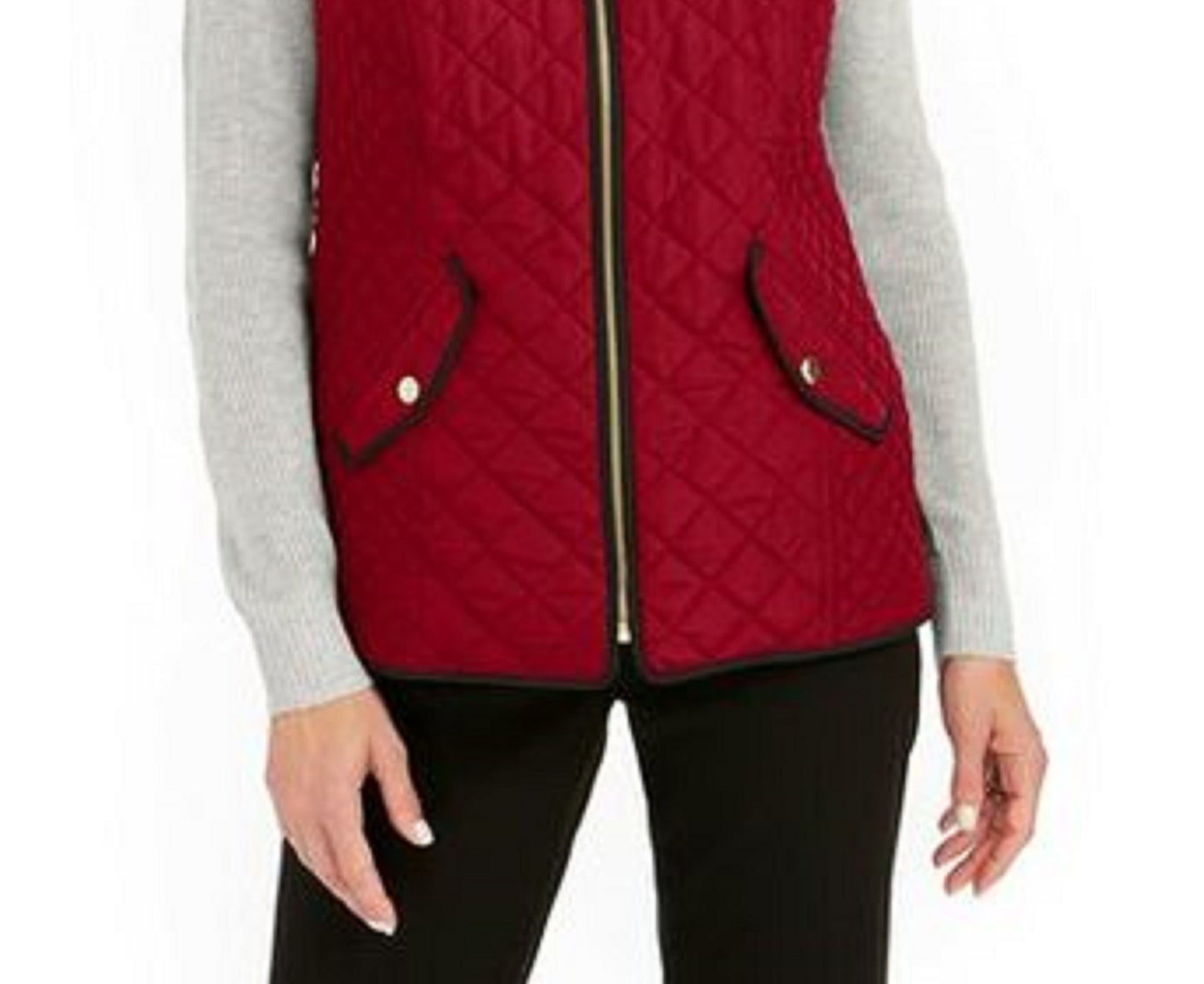 Charter Club Women's Quilted Stand-Collar Vest Medium Red Size Extra Small