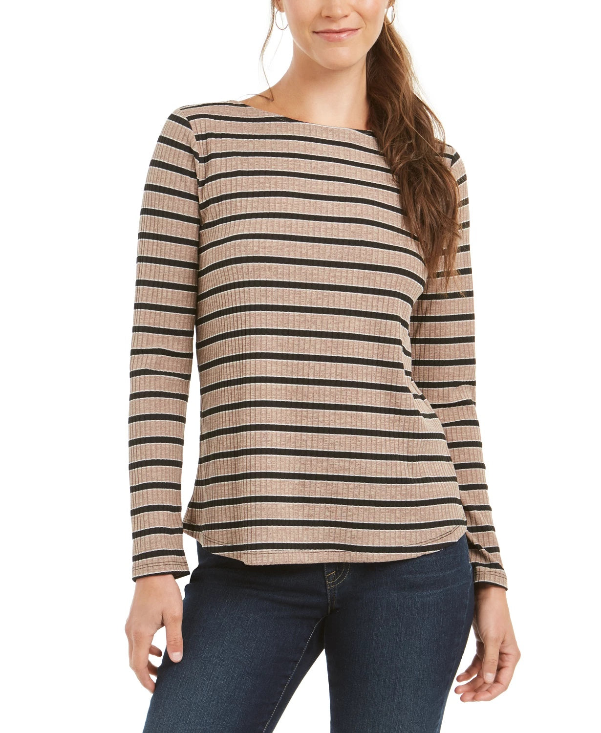 Charter Club Women's Heather Long-Sleeve Top Dark Beige Size Small