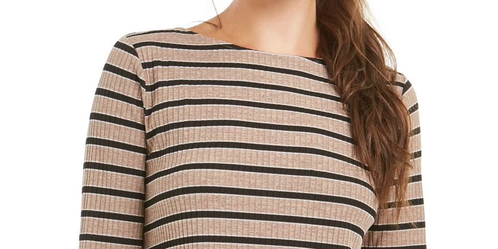 Charter Club Women's Heather Long-Sleeve Top Dark Beige Size Small
