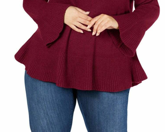 Style & Co Women's Plus Size Ruffled Sweater Purple Size X-Large
