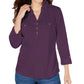 Karen Scott Women's Cotton Johnny-Collar Utility Shirt Blue Size Small