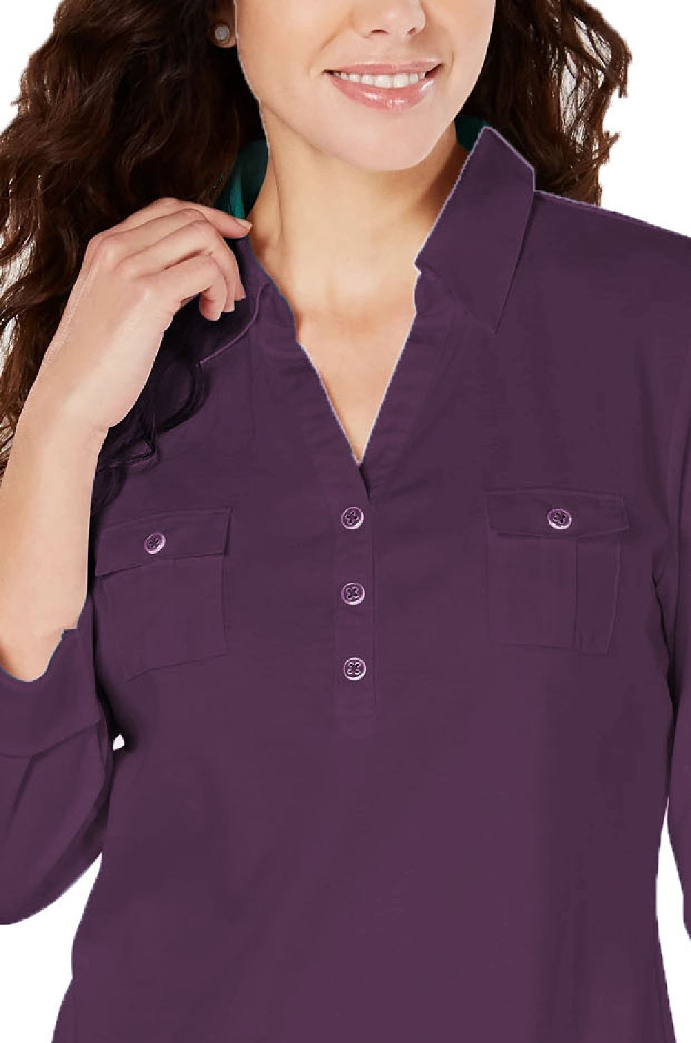 Karen Scott Women's Cotton Johnny-Collar Utility Shirt Blue Size Small