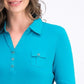 Karen Scott Women's Petite 3/4-Sleeve Polo Shirt Peacock Teal Size Petite Small
