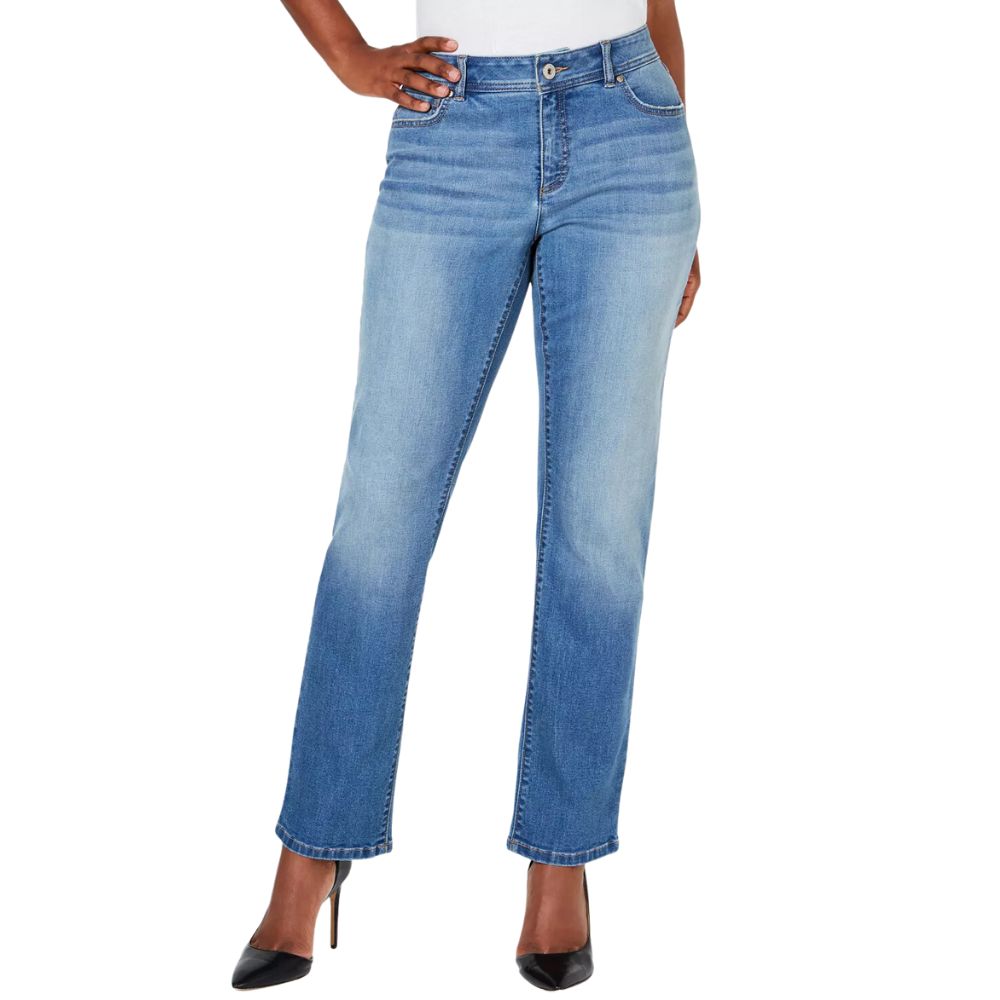 INC International Concepts Women's Straight-Leg Jeans With Tummy Control Blue Size 2