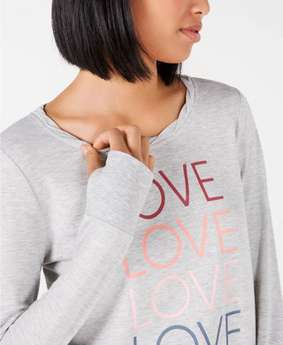 Ideology Women's Love Graphic Long-Sleeve Pullover Gray Size Medium