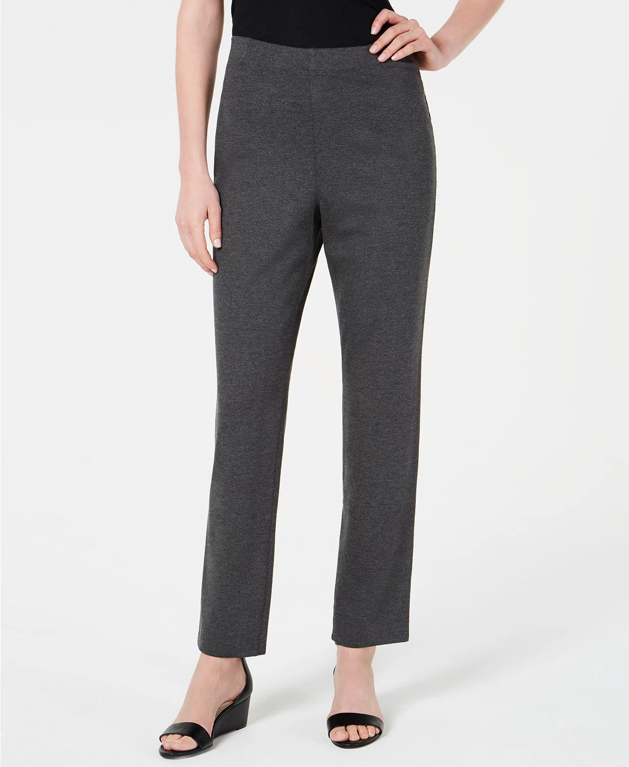 Karen Scott Women's Sport Pull-On Straight-Leg Pants Charcoal Size Extra Large