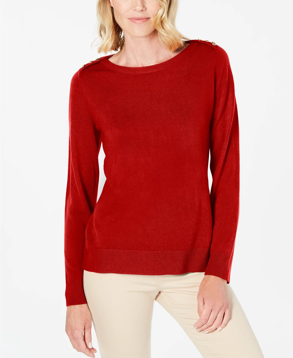 Karen Scott Women's Button-Shoulder Sweater Medium Red Size Extra Small