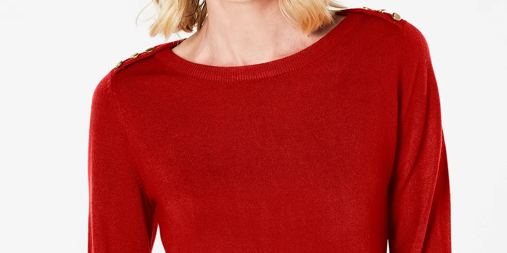 Karen Scott Women's Button-Shoulder Sweater Medium Red Size Extra Small
