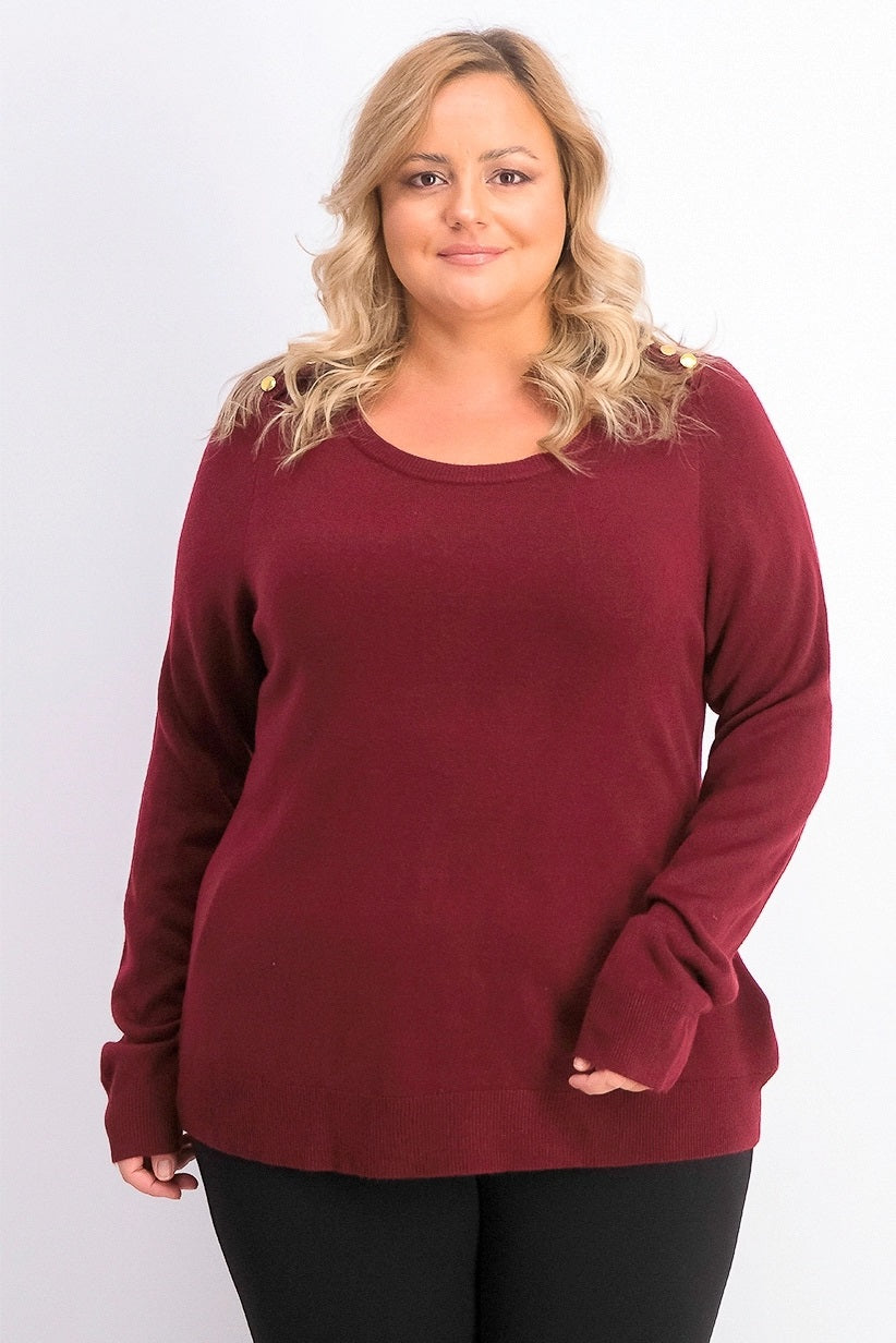 Karen Scott Women's Button-Shoulder Sweater Merlot Size Petite Medium