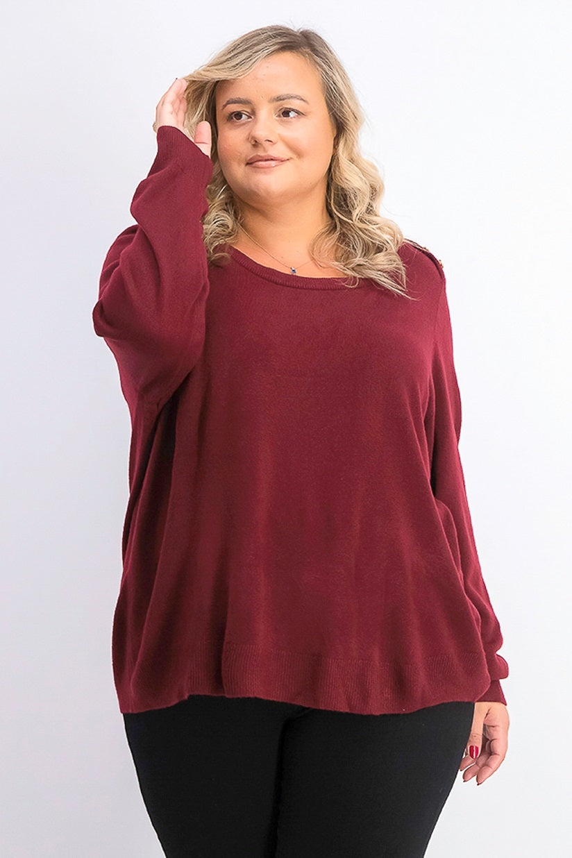 Karen Scott Women's Button-Shoulder Sweater Merlot Size Petite Medium
