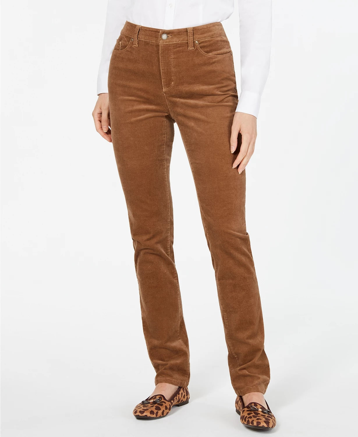 Charter Club Women's Lexington Corduroy Tummy-Control Pants Dark Brown Size 4