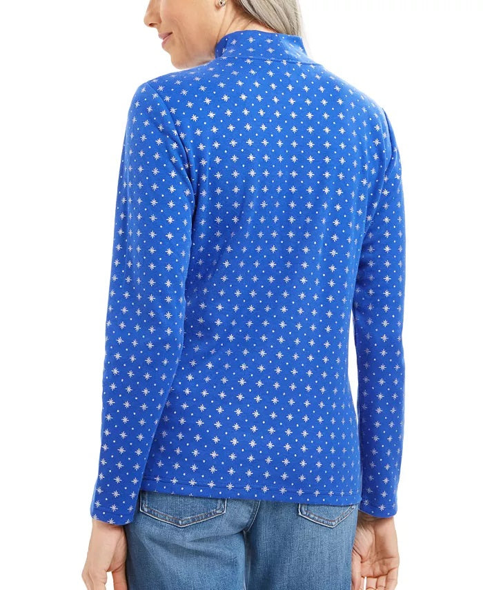 Karen Scott Women's Petite Snowflake Dot Printed Mock-Neck Top Dark Blue Size Petite Small