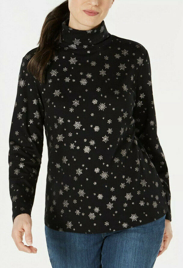 Karen Scott Women's Snowy Glory Mock Neck Top Black Size Petite Small