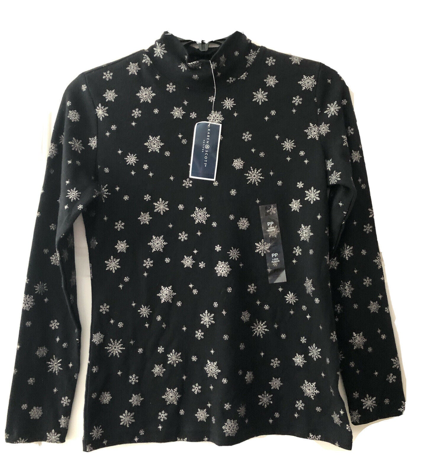 Karen Scott Women's Snowy Glory Mock Neck Top Black Size Petite Small