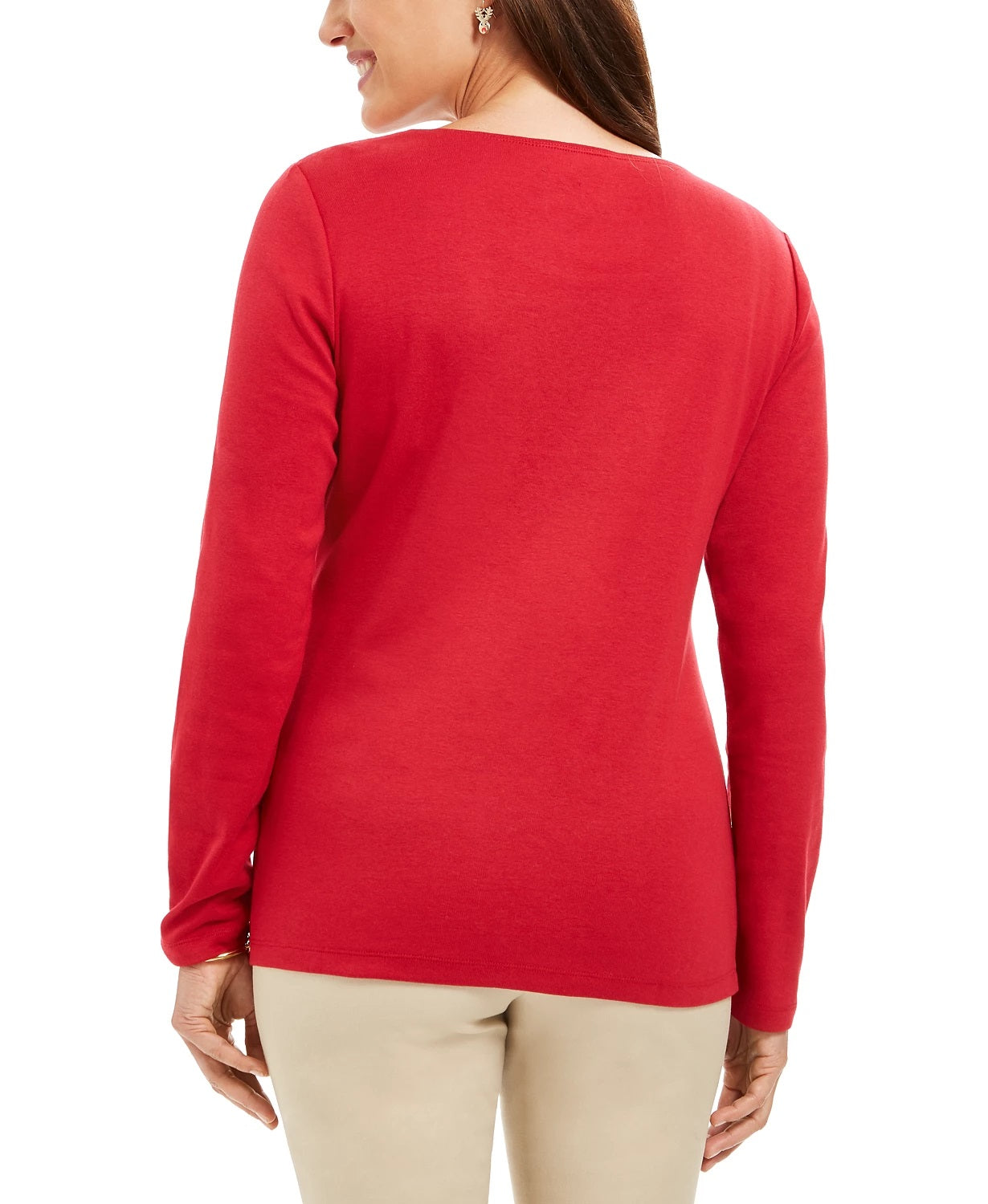 Karen Scott Women's Snow Bike Cotton Top Bright Red Size Small