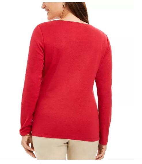 Karen Scott Women's Snow Bike Cotton Top Red Size Large