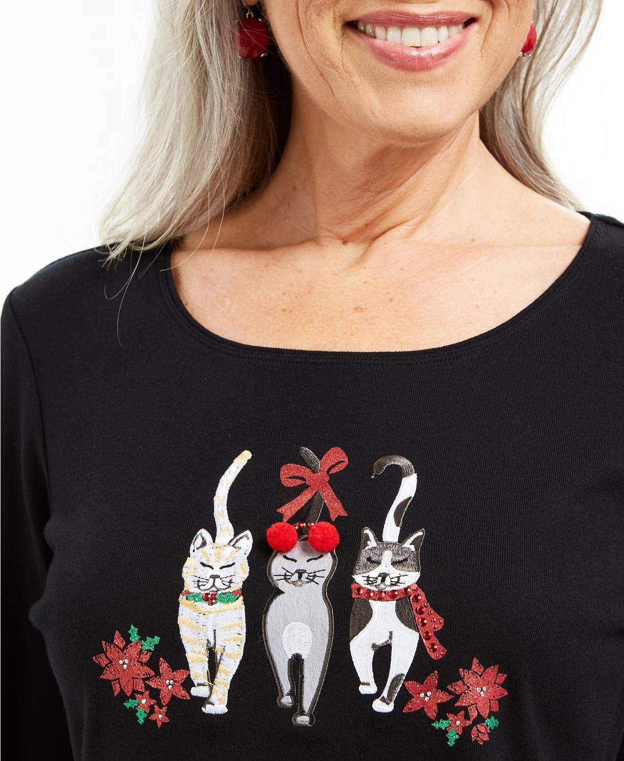 Karen Scott Women's Cotton Festive Catwalk Top Black Size X-Large