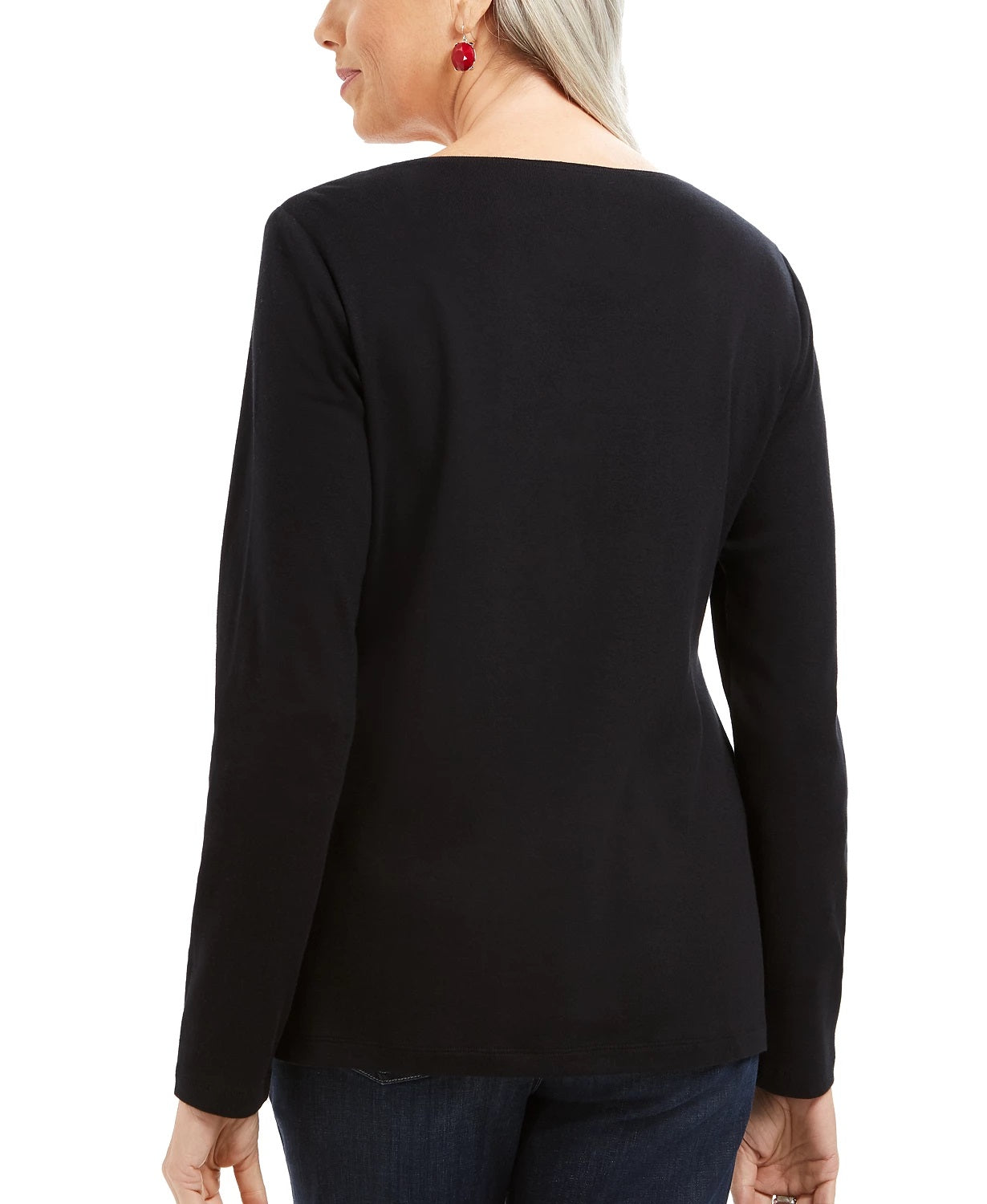 Karen Scott Women's Cotton Festive Catwalk Top Black Size X-Large