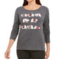 Karen Scott Women's Polar Parade Embellished Cotton Top Charcoal Size Large