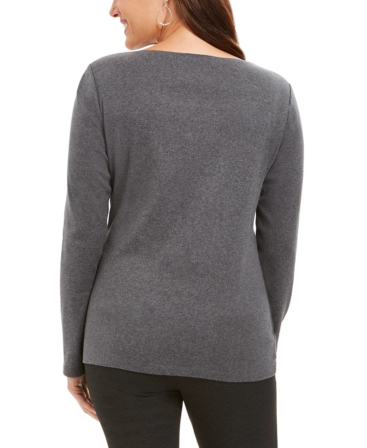 Karen Scott Women's Polar Parade Embellished Cotton Top Charcoal Size Large