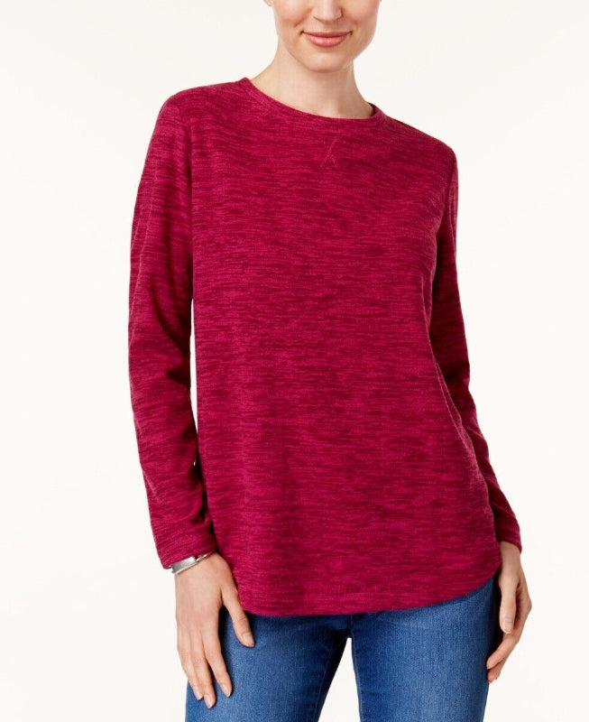 Karen Scott Women's Sport Space-Dye Microfleece Top Pink Size Large