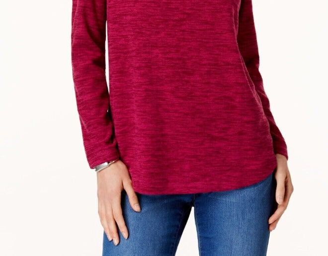 Karen Scott Women's Sport Space-Dye Microfleece Top Pink Size Large
