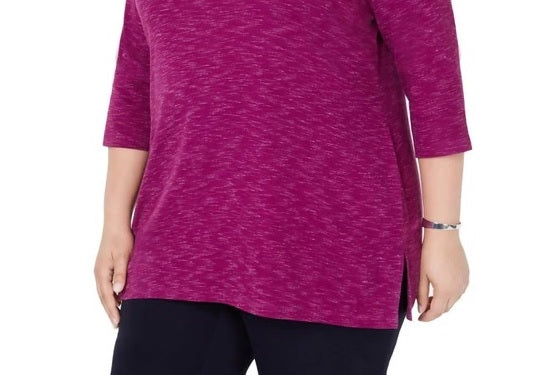 Karen Scott Women's Plus Size Marled Microfleece Top Purple Size 2 Extra Large