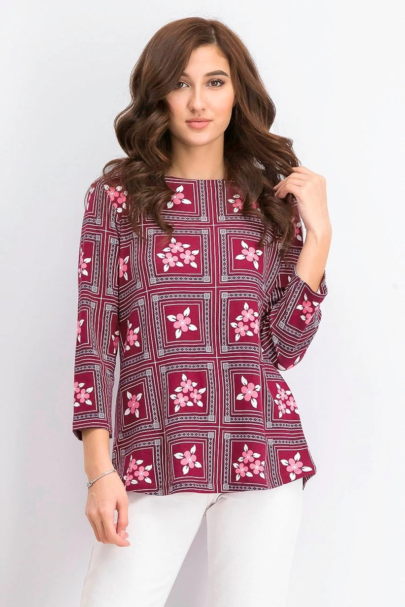 Charter Club Women's Tile-Print Top Red Size Large