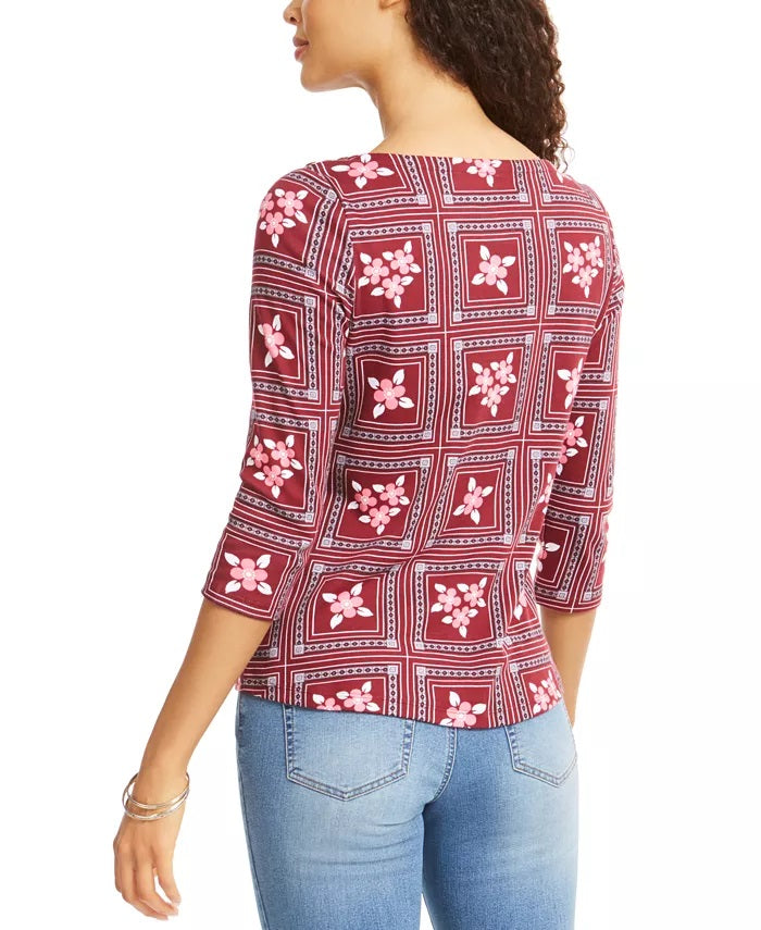 Charter Club Women's Tile-Print Top Red Size Extra Large